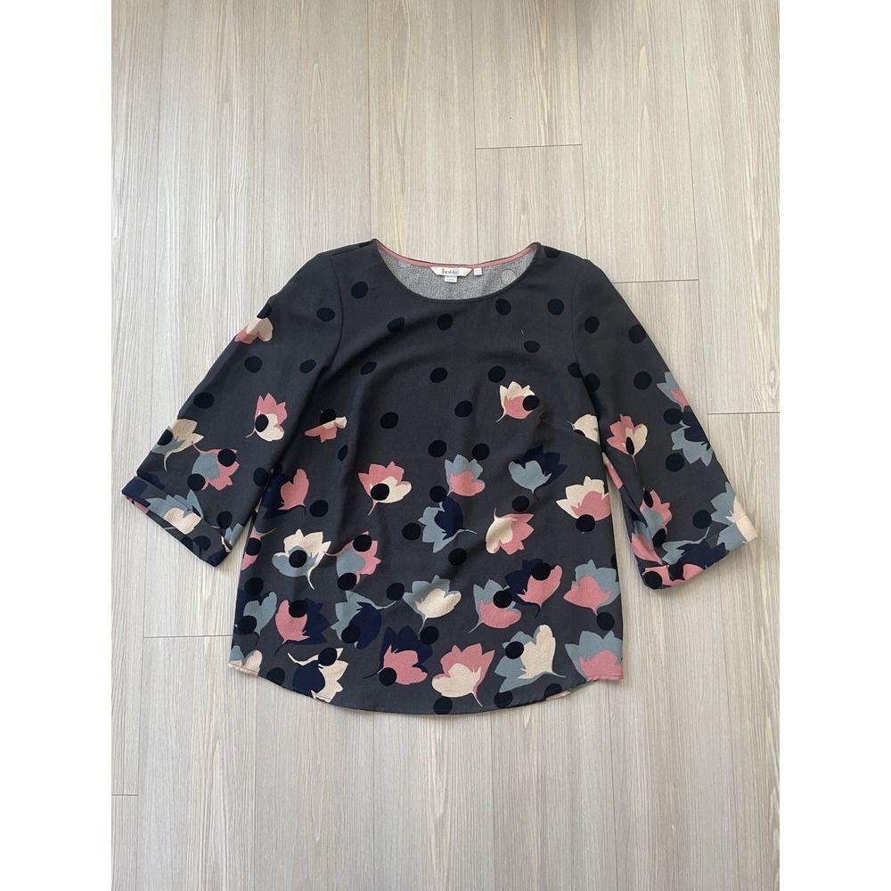 Boden Women's Grey Polka Dot Floral Long Sleeve Top Size 6 Work Autumn